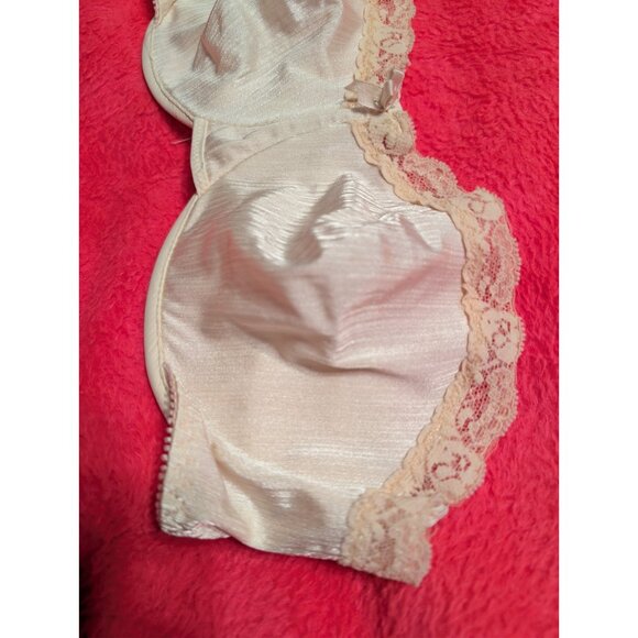 Vintage 80s Warner’s Shine-On 1120 Strapless Underwire Bra Beige Satin Lace 38C - Picture 2 of 7